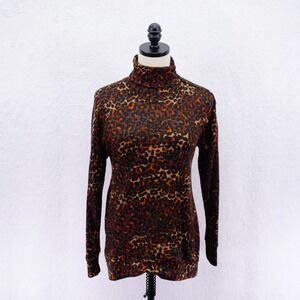 French Laundry -Small- Leopard Print Turtle Neck Top Polyester Spandex‎ Ribbed